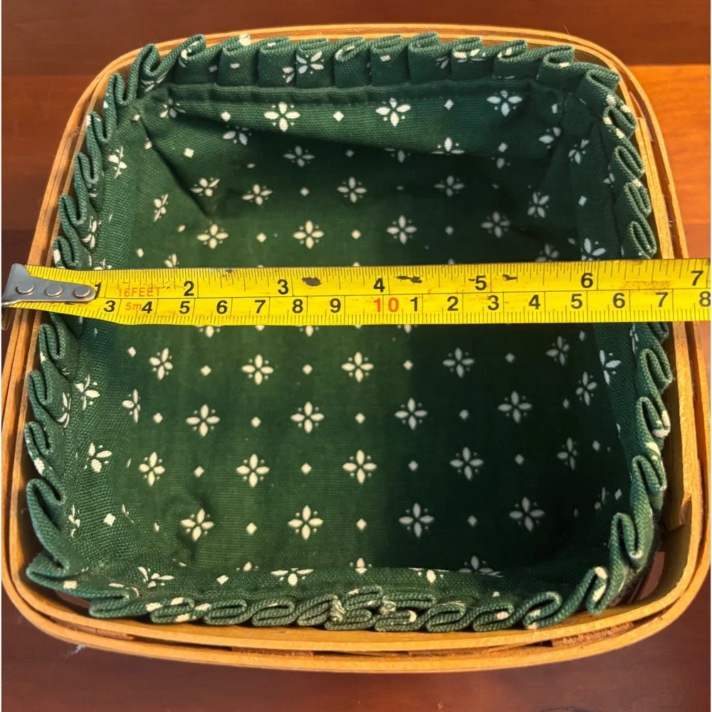 Longaberger Square Handwoven‎ Basket 1998 Green Floral Liner Dresden Ohio USA